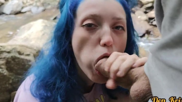 Schoolgirl With Blue Hair Gives Blowjob And Sex To Get Cum On Face